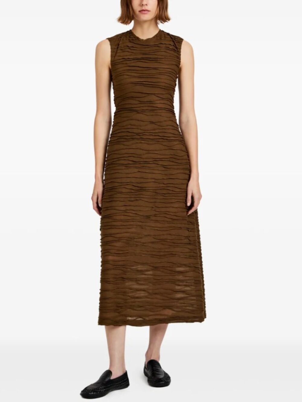 NWT Proenza Schouler White Label Laura Textured Cotton Dress Brown Size M